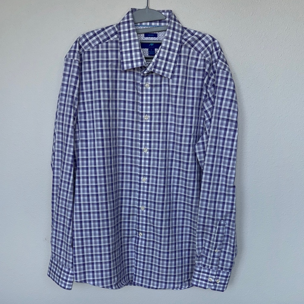 Egara Purple and White Plaid Button Down Shirt